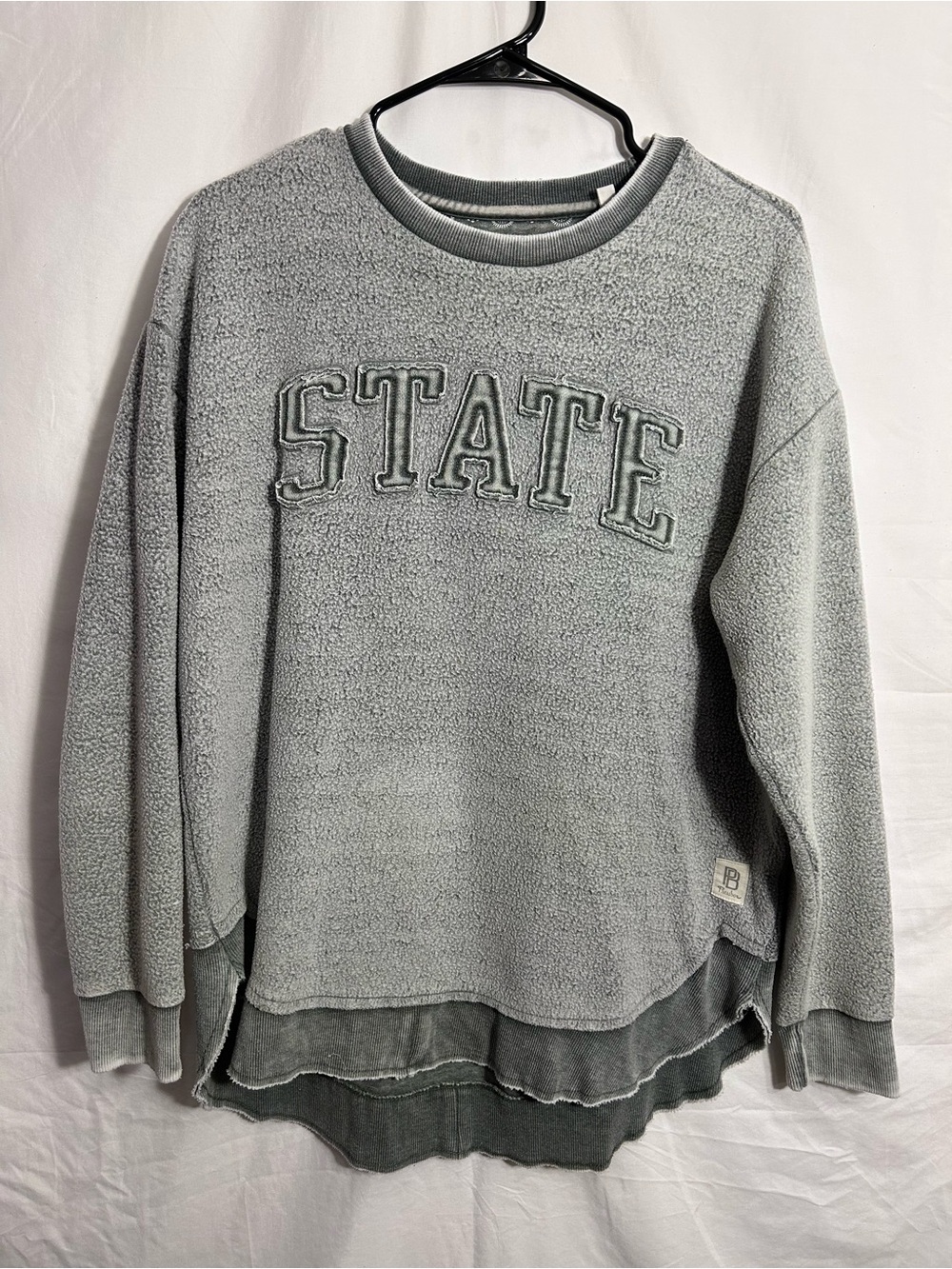 Pressbox Light Gray/Green Sherpa 'STATE' MSU Pullover